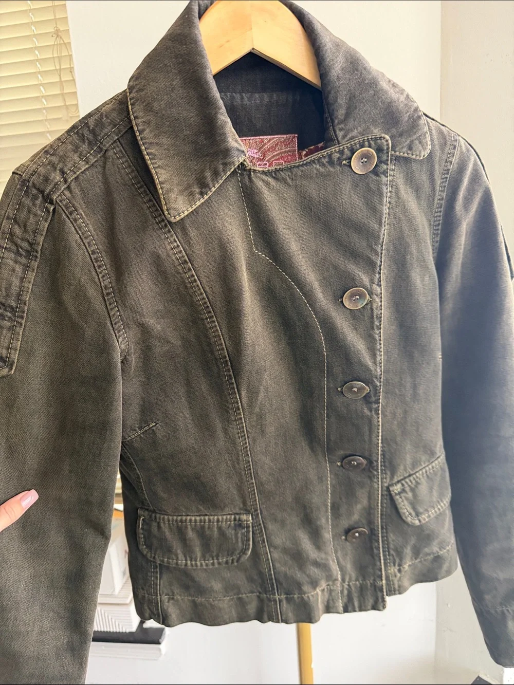 Etro Jeans Olive Paisley Lined Jacket with Branded Buttons size IT 42 S-M - Picture 8 of 10